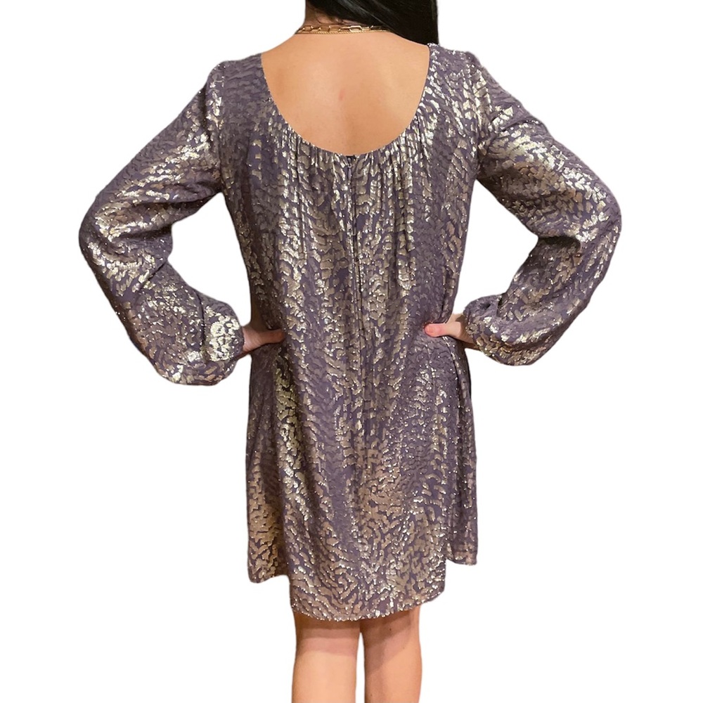 Shoshanna Metallic Leopard Print Long Sleeve Mini Cocktail Dress - Picture 2 of 4